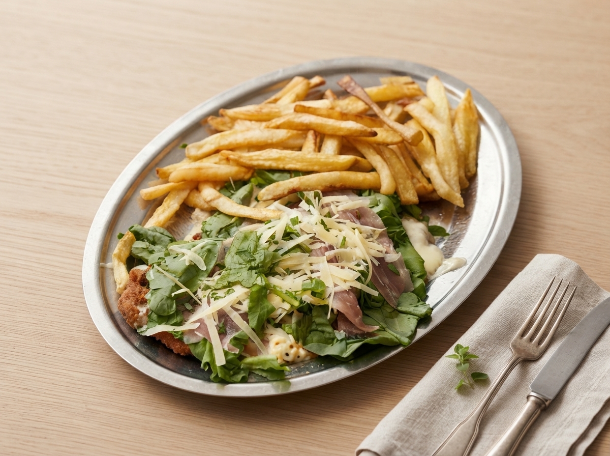 Milanesa de carne con rúcula 